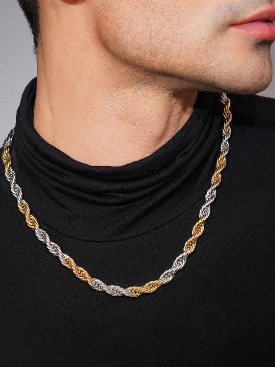 Men 18K Gold Rhodium-Plated Waterproof Stainless Steel Rope Chain Main image