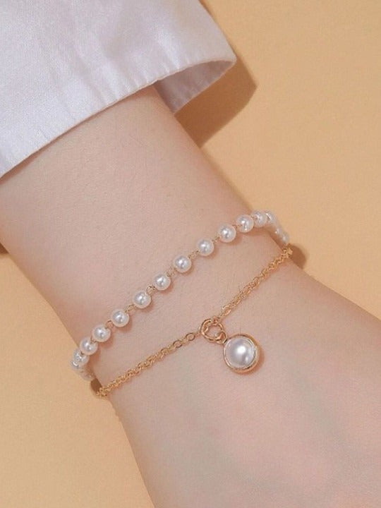 Women Pearls Gold-Plated Multistrand Bracelet