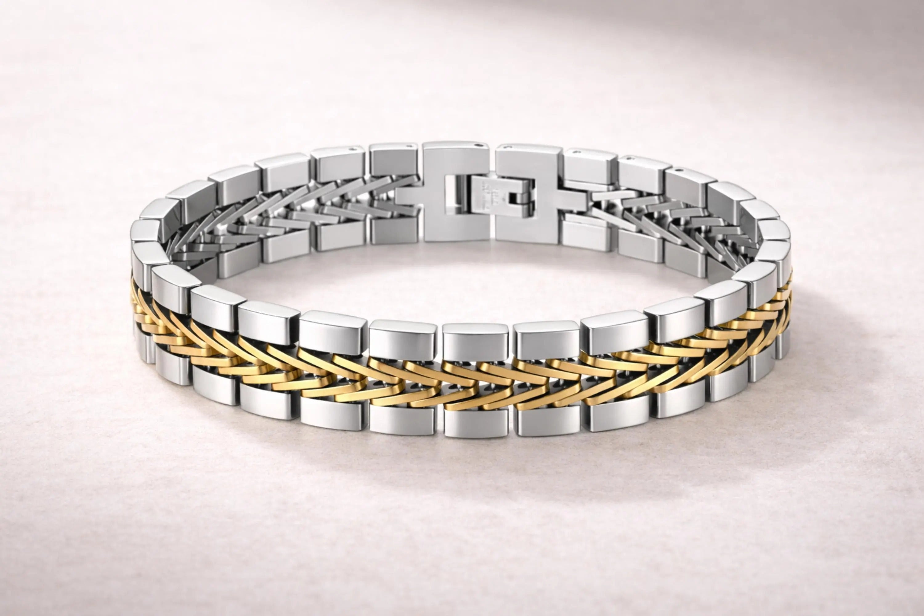 Men’s Stainless Steel Chunky Link Bracelet in Gold, Silver or Two Tone Secondary image