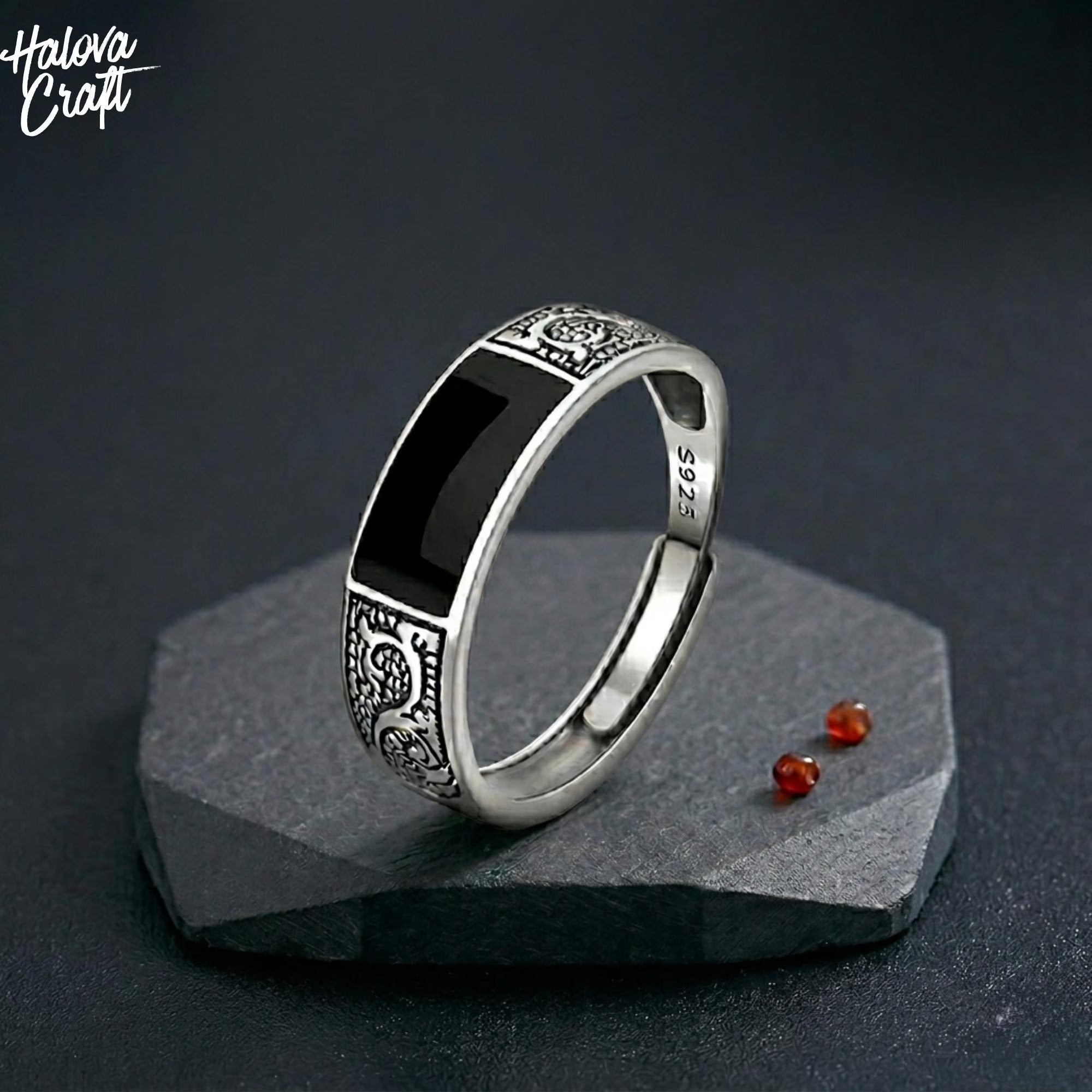 925 Sterling Silver Black Stone Ring Main image