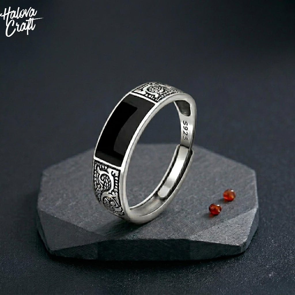 925 Sterling Silver Black Stone Ring
