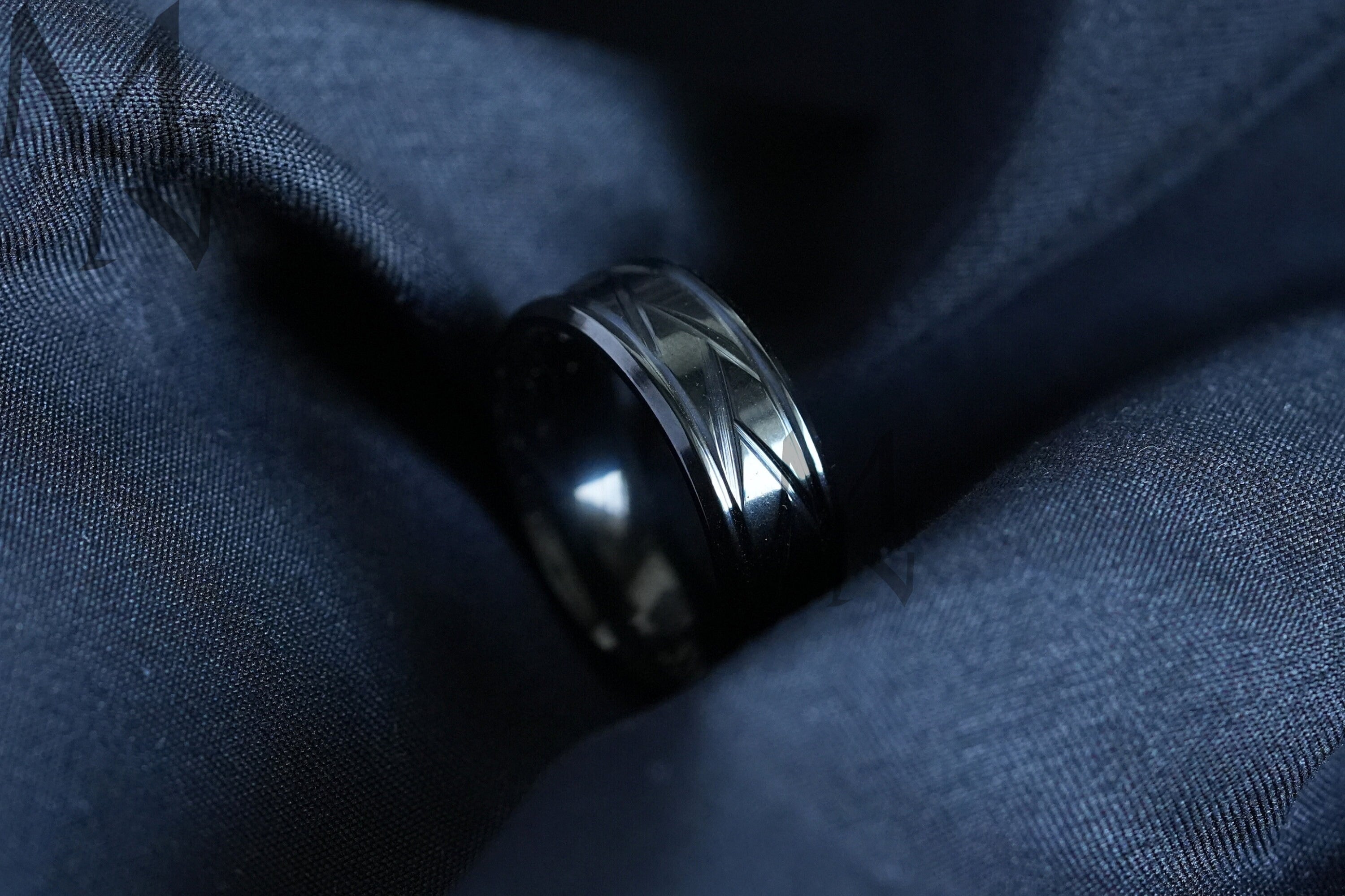 Black Line Pattern Stainless Steel Ring Main image