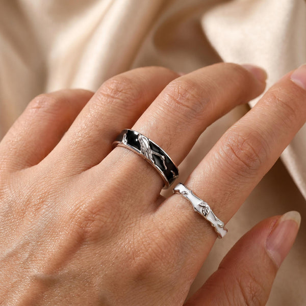 Couple Open Rings • 999 Silver Withered Tree Rebirth Design • Matching Adjustable Rings