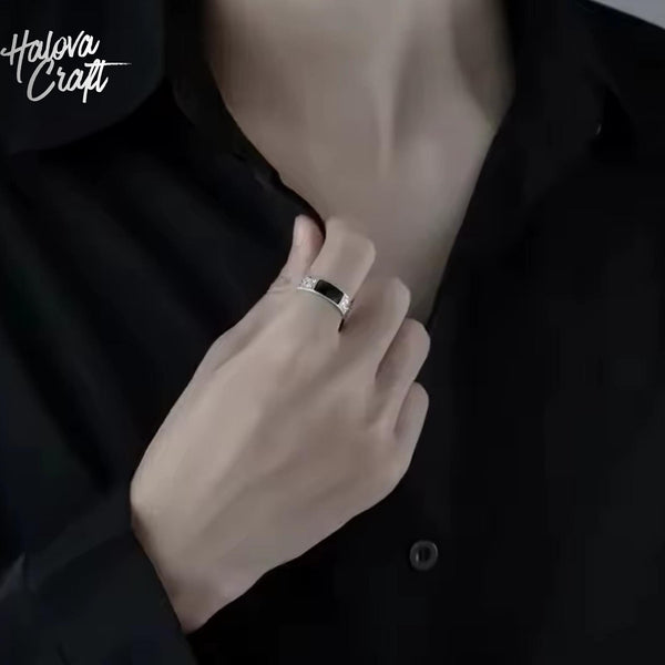 925 Sterling Silver Black Stone Ring