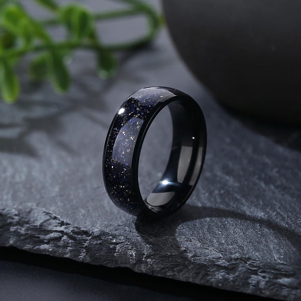 Starry Night Matching Couple Ring for Men, His Starry Night Wedding Bands, Skye Galaxy Sandstone, Personalized Nebula Ring - Only for Men