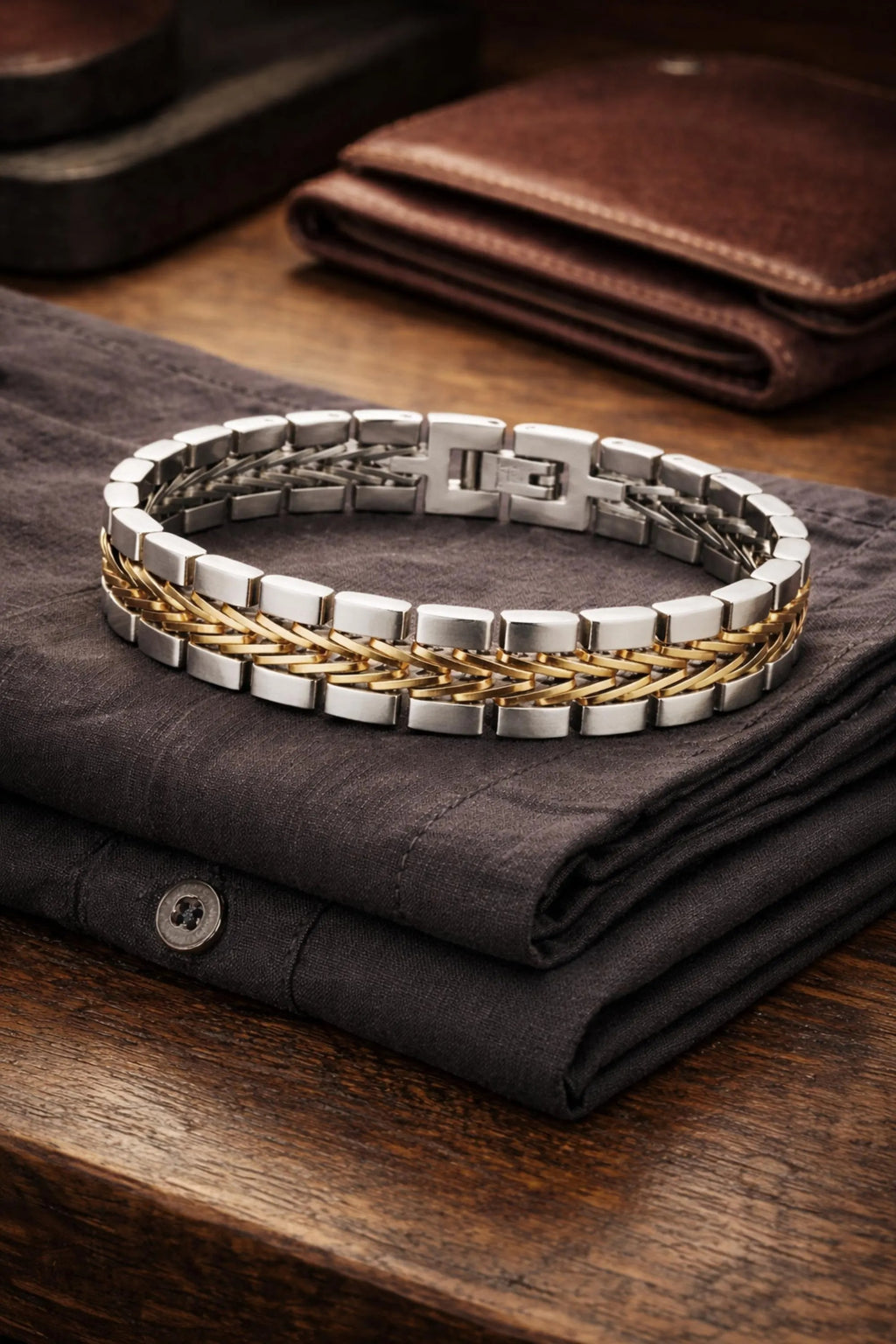 Men’s Stainless Steel Chunky Link Bracelet in Gold, Silver or Two Tone