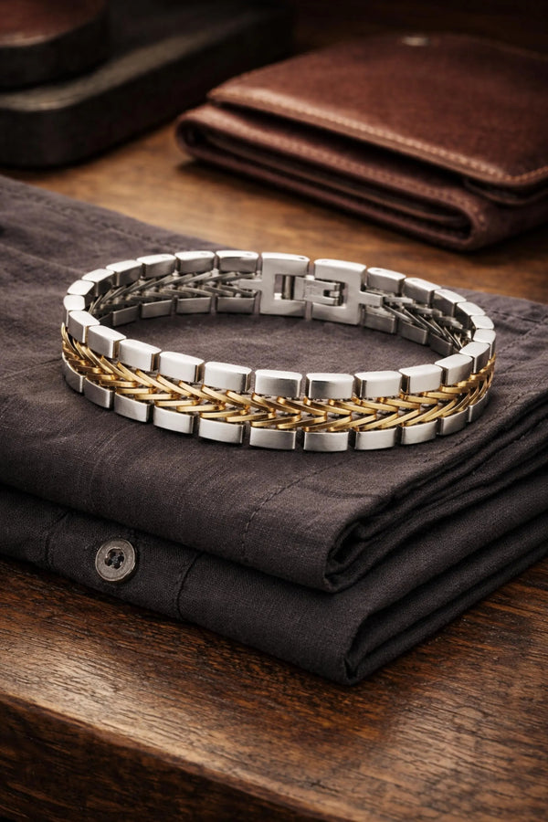 Men’s Stainless Steel Chunky Link Bracelet in Gold, Silver or Two Tone