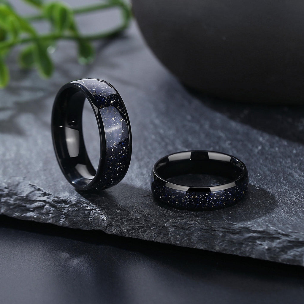 Starry Night Matching Couple Ring for Men, His Starry Night Wedding Bands, Skye Galaxy Sandstone, Personalized Nebula Ring - Only for Men