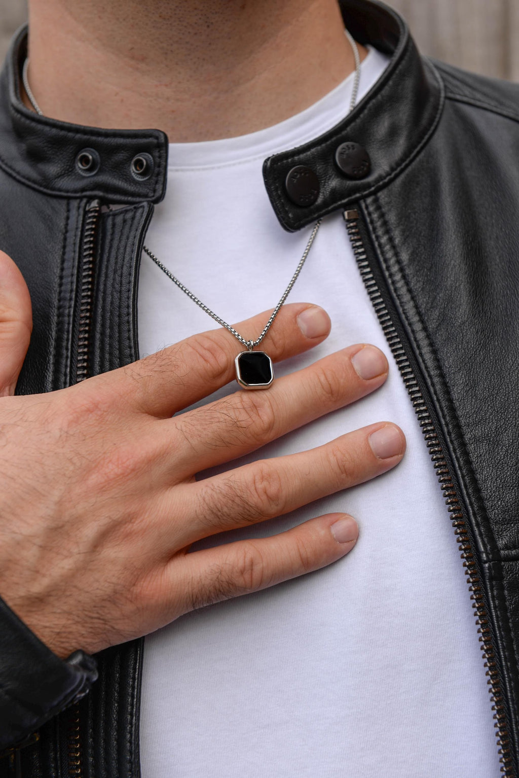 Engraved Black Onyx Necklace for Men