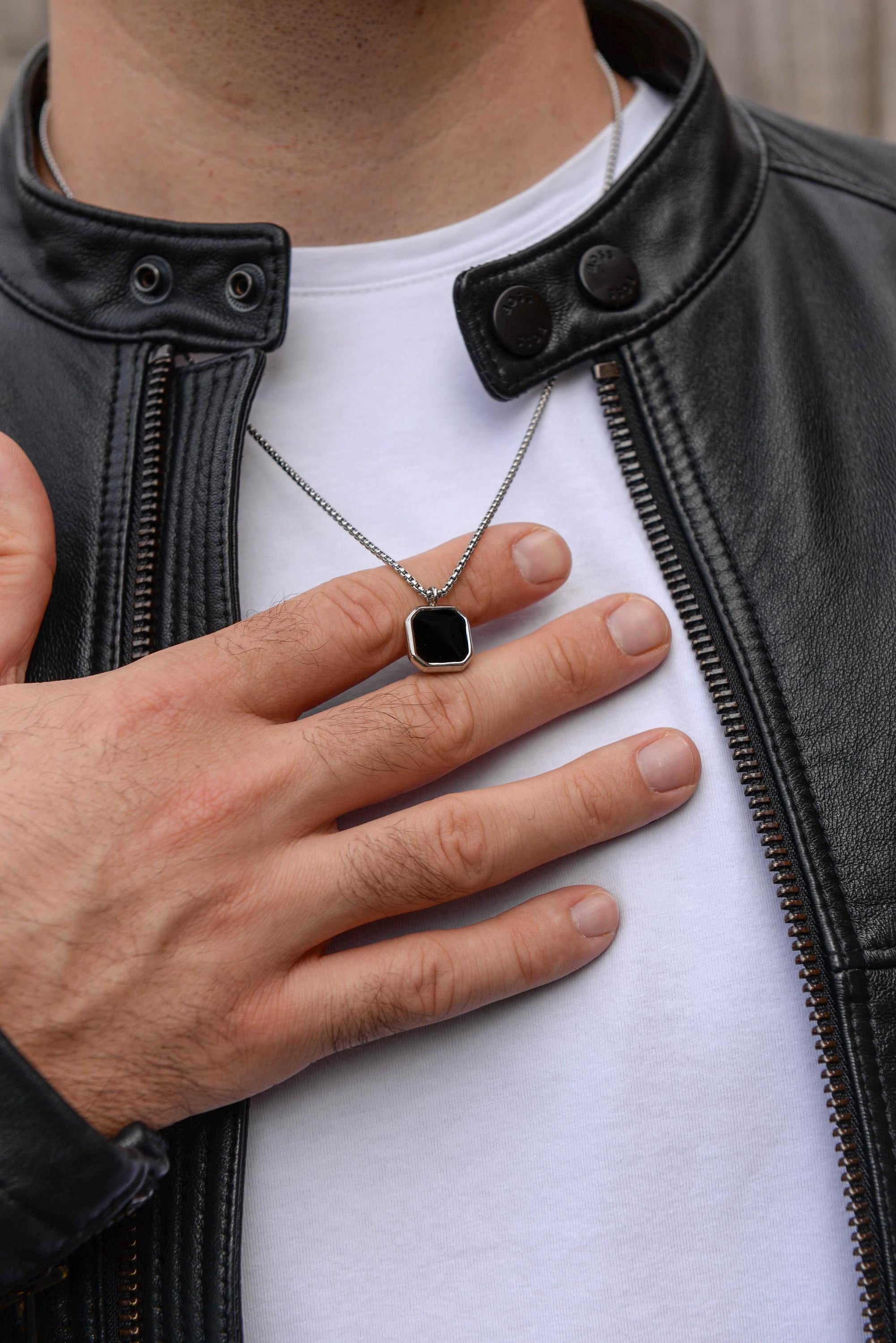 Engraved Black Onyx Necklace for Men