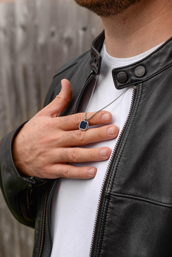 Engraved Black Onyx Necklace for Men