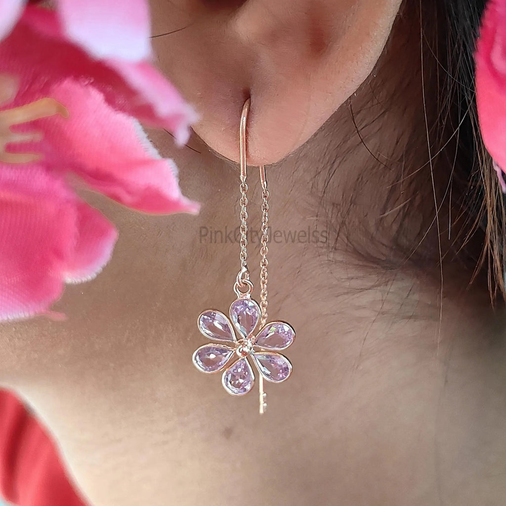 Soft Pink Cz Threader Earring
