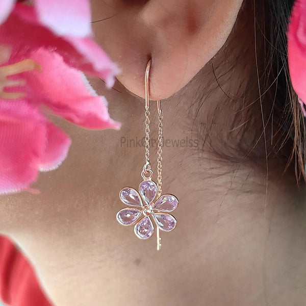 Soft Pink Cz Threader Earring