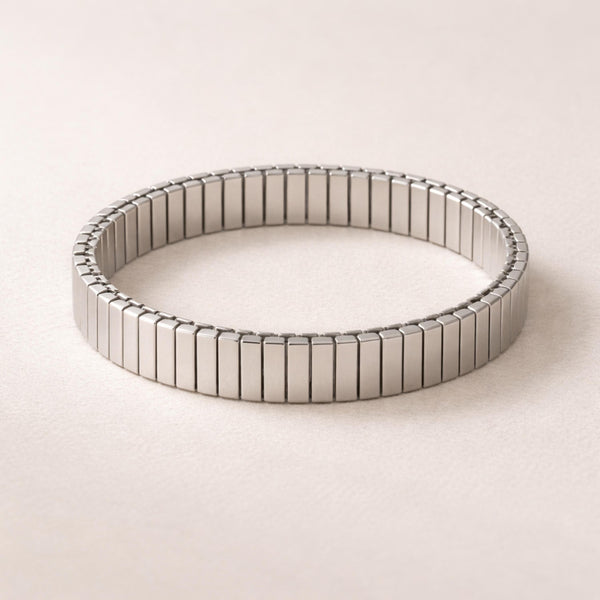Men’s Stainless Steel Stretch Bracelet – Modern 9mm Link Band, Gold or Silver