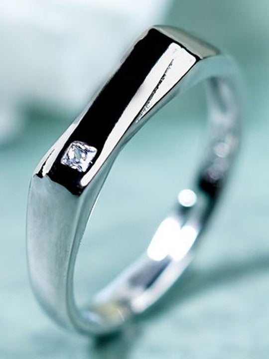 Men Sterling Silver Rhodium-Plated Cubic Zirconia Finger Ring