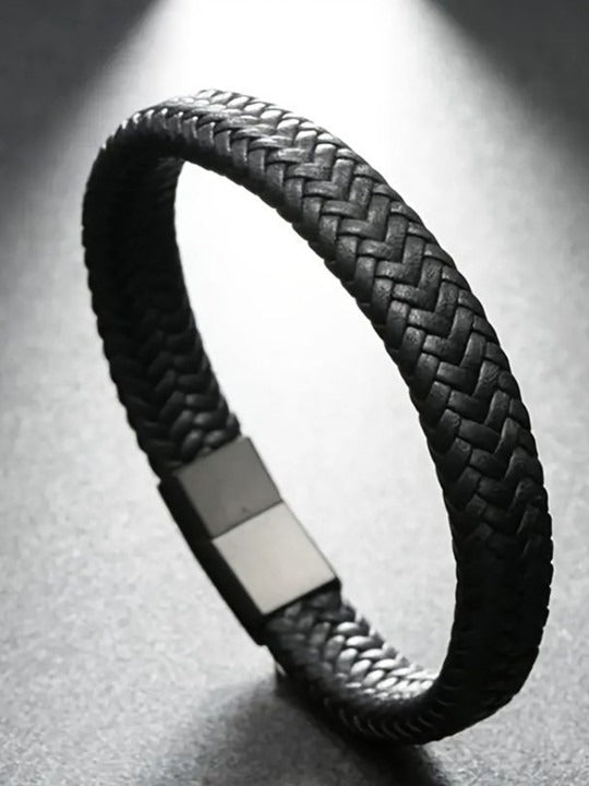 Silver-Plated Wraparound Leather Bracelet