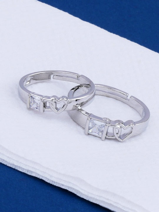 Set of 2 Silver-Plated AD-Stone Studded Couple Ring