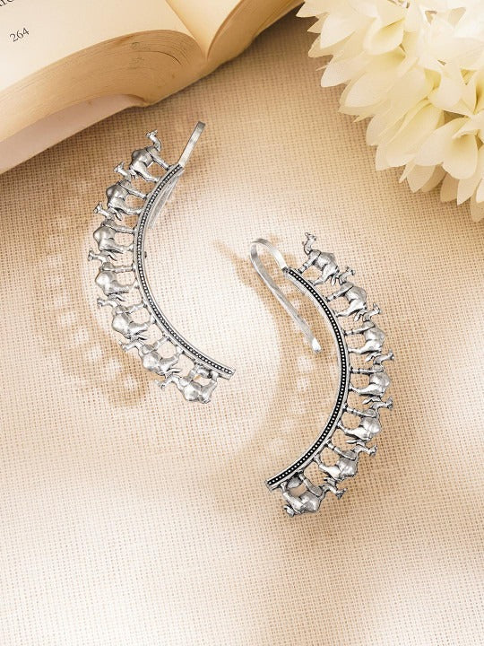 Women Brass Oxidised Desert Camel Motif Statement Ear Cuff Earrings