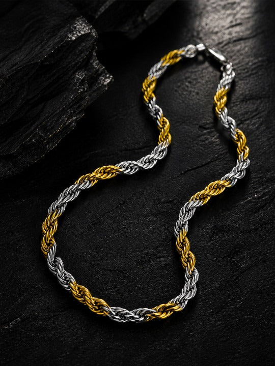 Men 18K Gold Rhodium-Plated Waterproof Stainless Steel Rope Chain