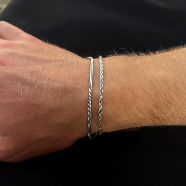 Mens Bracelet - Silver Rope / Snake Bracelet For Men
