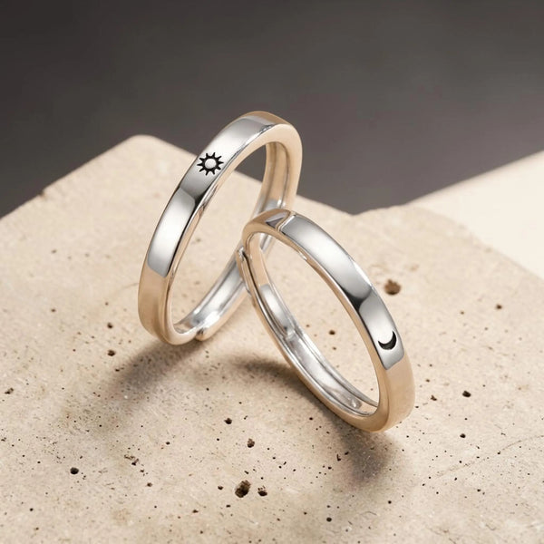 Matching Sun Moon Couple Rings Adjustable Stainless Steel Promise Ring Relationship Gift