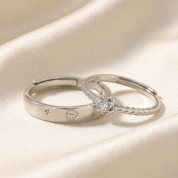 Little Prince Couple Rings Adjustable Copper Matching Promise Band Silver Color Gift