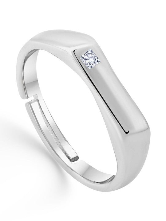 Men Sterling Silver Rhodium-Plated Cubic Zirconia Finger Ring Secondary image
