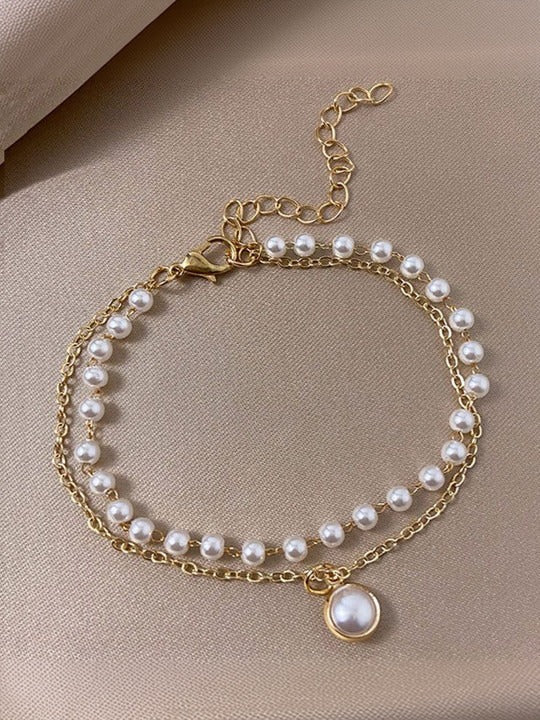 Women Pearls Gold-Plated Multistrand Bracelet