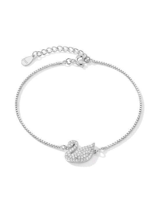925 Sterling Silver Swan CZ Bracelet