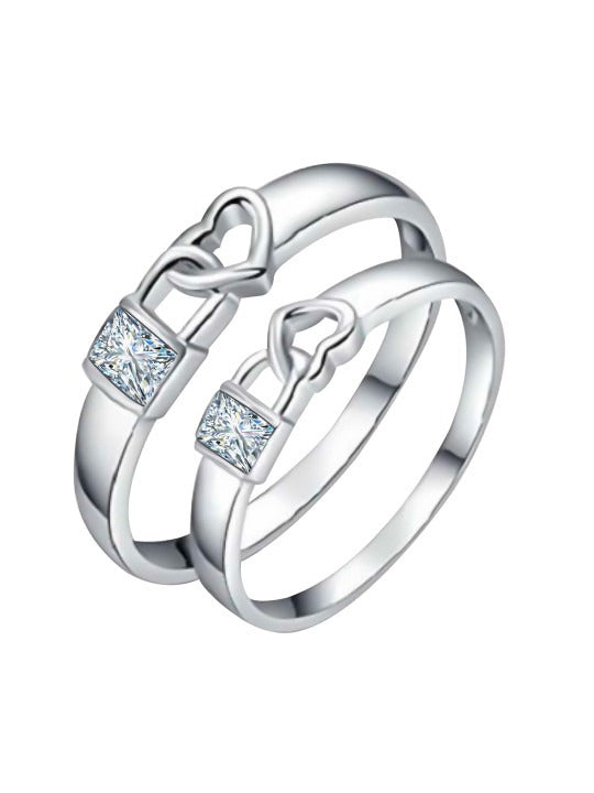 Set of 2 Silver-Plated AD-Stone Studded Couple Ring