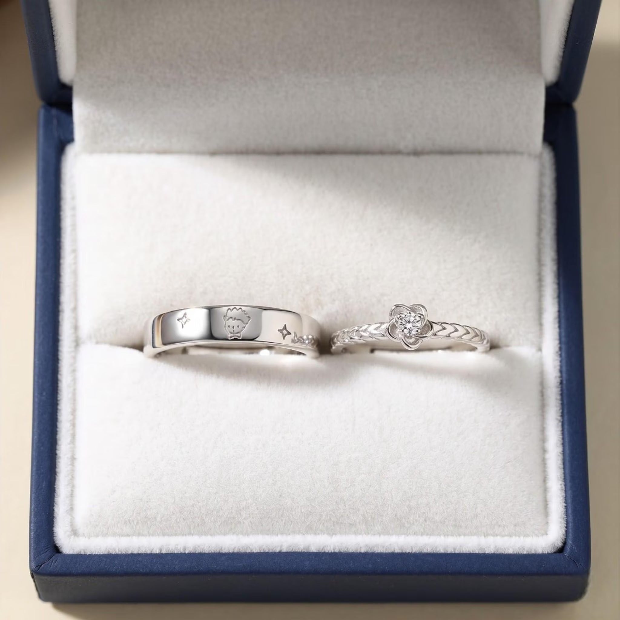 Little Prince Couple Rings Adjustable Copper Matching Promise Band Silver Color Gift