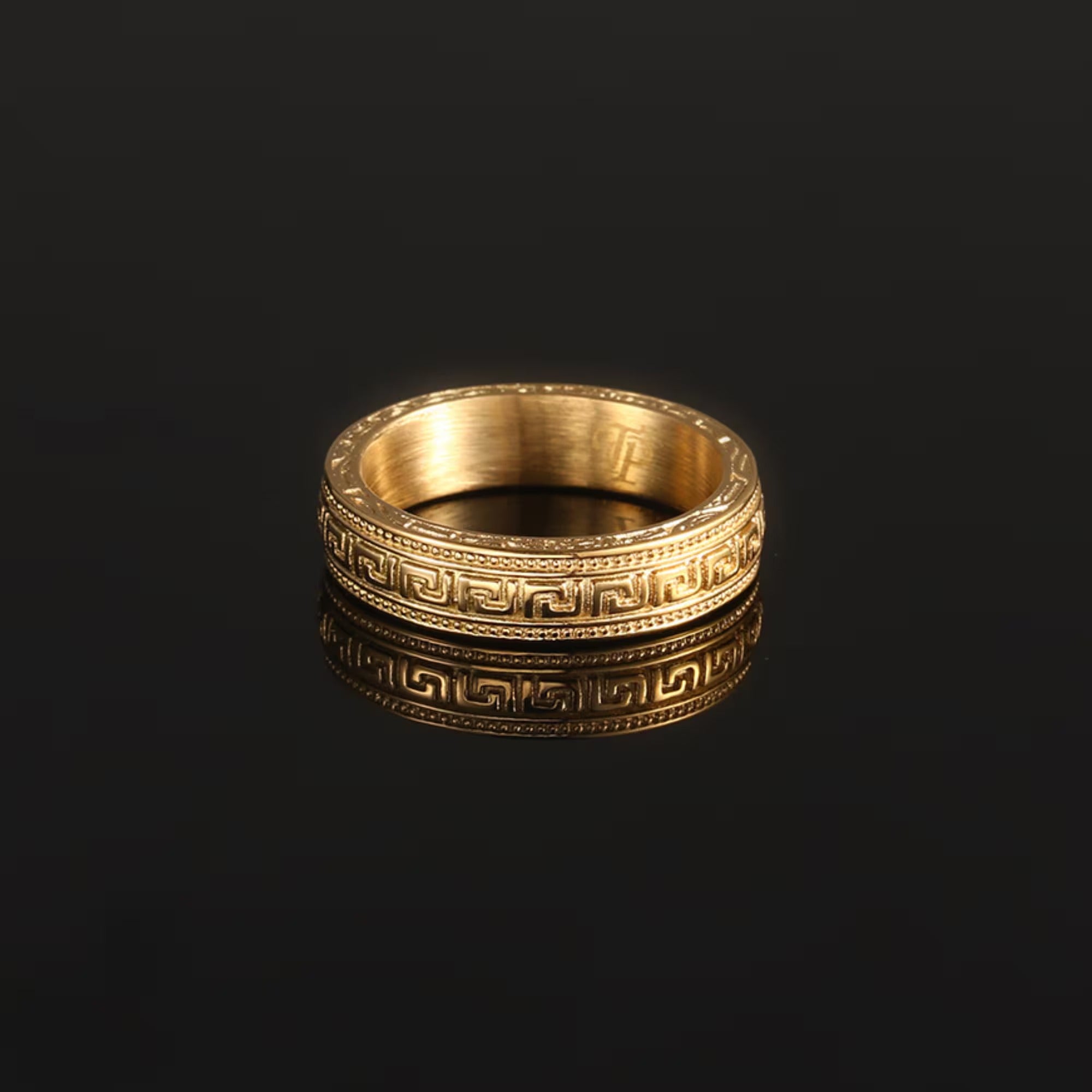 Mens Ring - Gold Vintage Band Ring For Men - Greek Key Patterned Ring Men - Minimalist Pinky / Index Ring - Mens Jewelry By Twistedpendant Main image