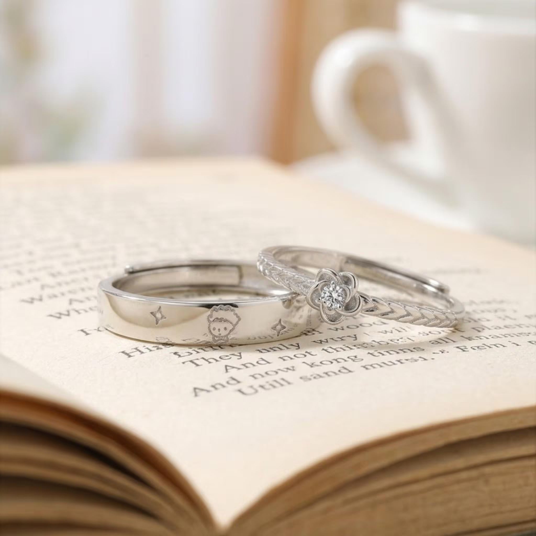 Little Prince Couple Rings Adjustable Copper Matching Promise Band Silver Color Gift