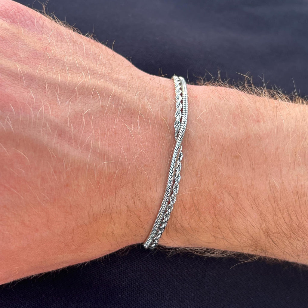 Mens Bracelet - Silver Rope / Snake Bracelet For Men