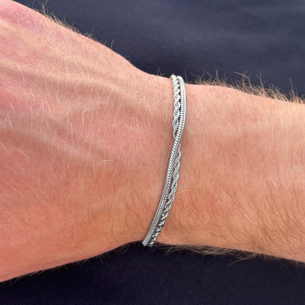 Mens Bracelet - Silver Rope / Snake Bracelet For Men