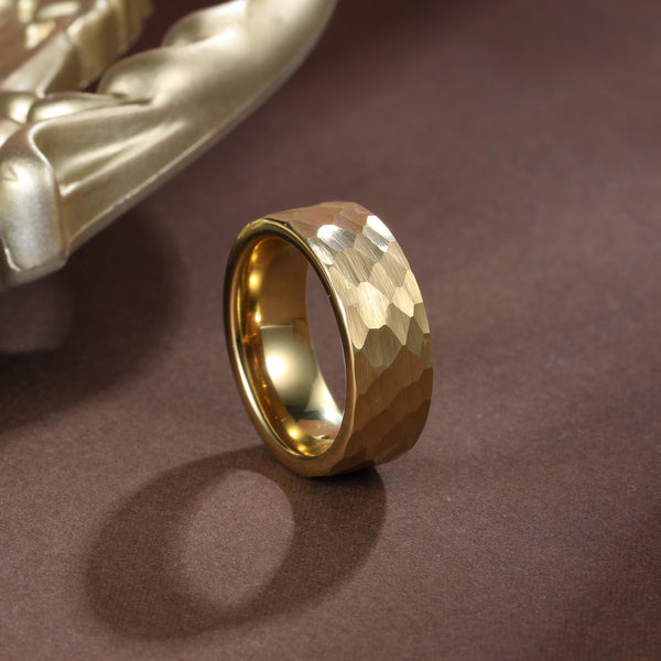 14K Gold Hammered Tungsten Ring