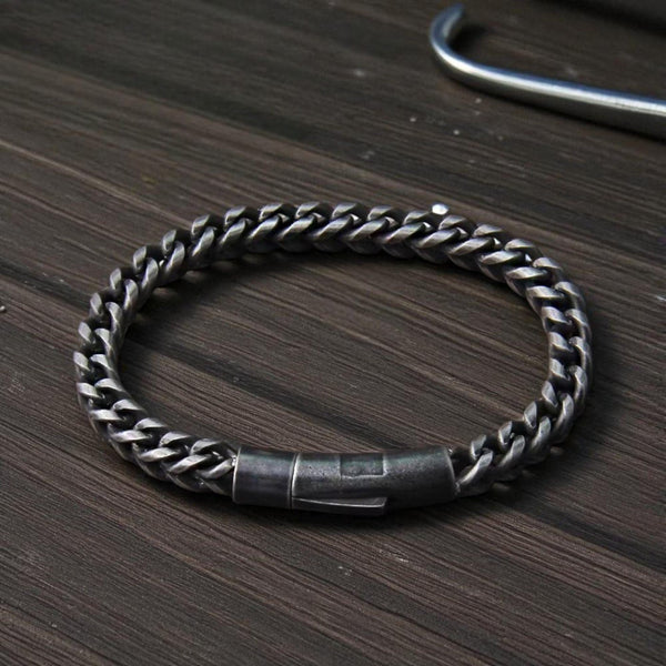 Heavy Gunmetal Stainless Steel Viking Franco Chain Bracelet