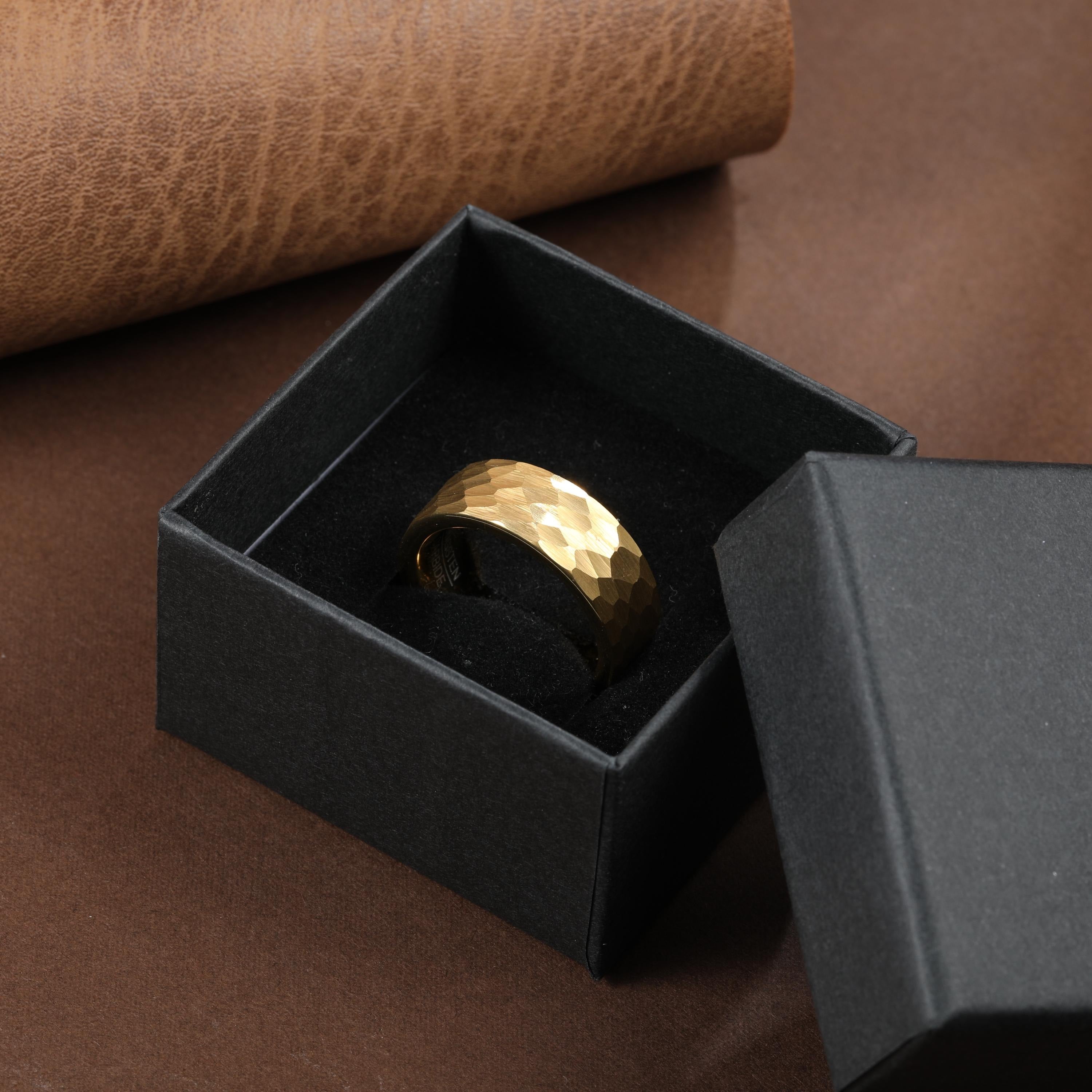 14K Gold Hammered Tungsten Ring