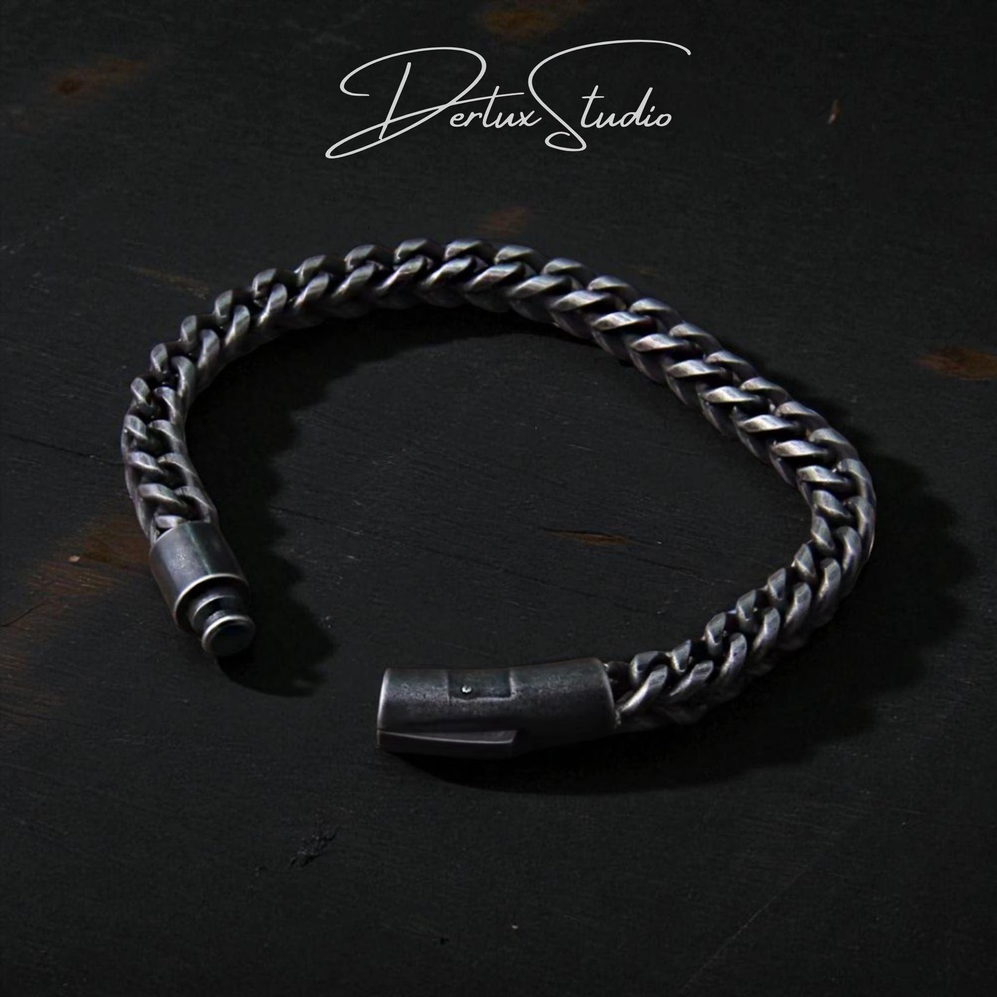 Heavy Gunmetal Stainless Steel Viking Franco Chain Bracelet Secondary image