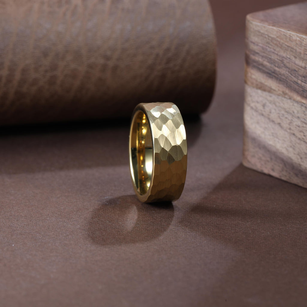 14K Gold Hammered Tungsten Ring