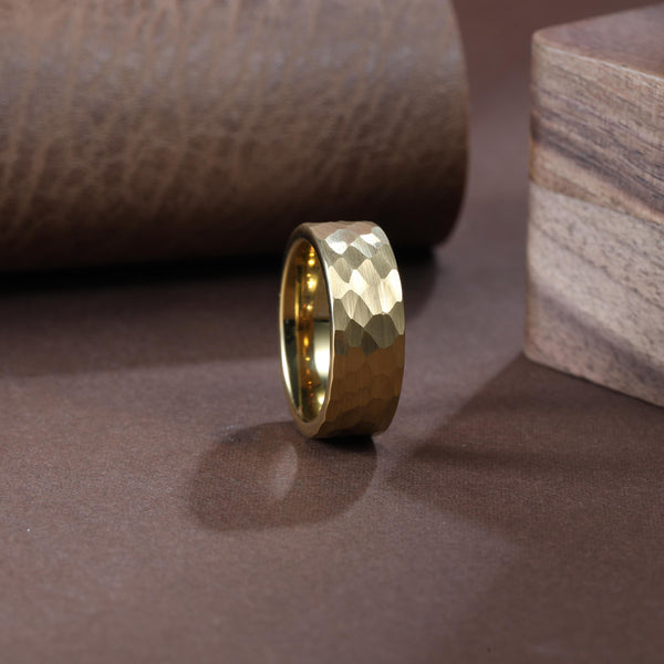 14K Gold Hammered Tungsten Ring