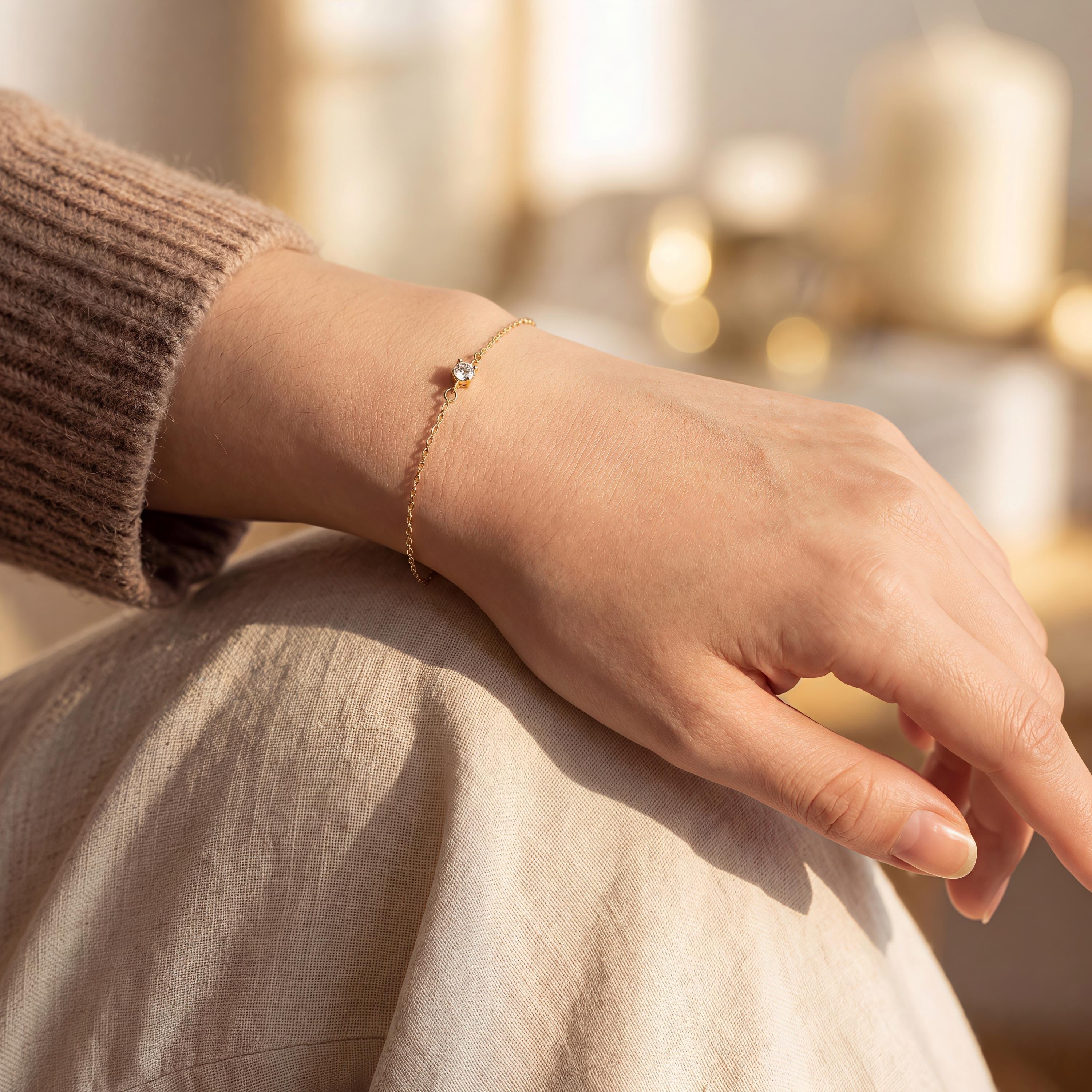 Dainty Gold Solitaire Bracelet