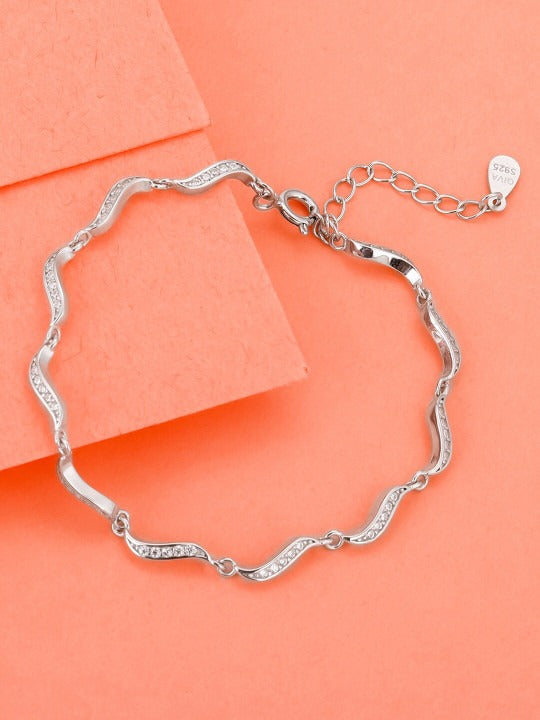 Women Sterling Silver Cubic Zirconia Rhodium-Plated Link Bracelet Main image
