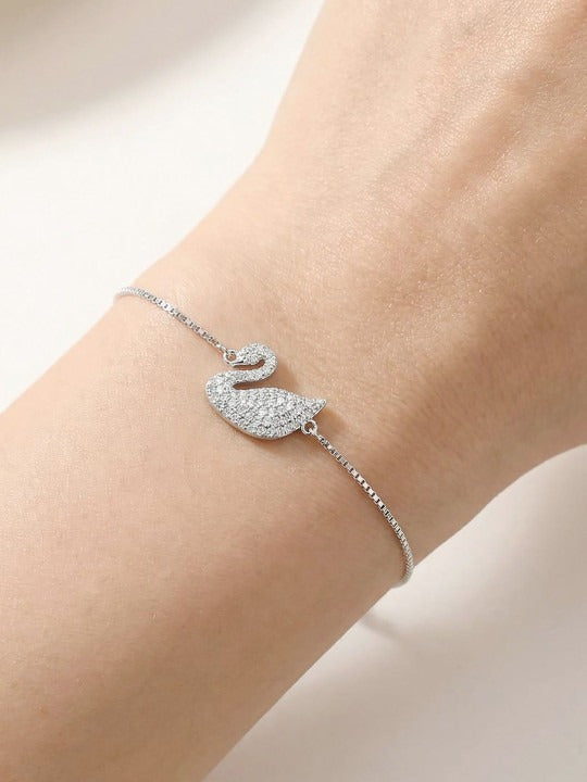 925 Sterling Silver Swan CZ Bracelet