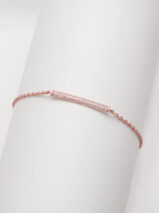 Women 925 Silver Rose Gold-Plated Cubic Zirconia Studded Wraparound Bracelet