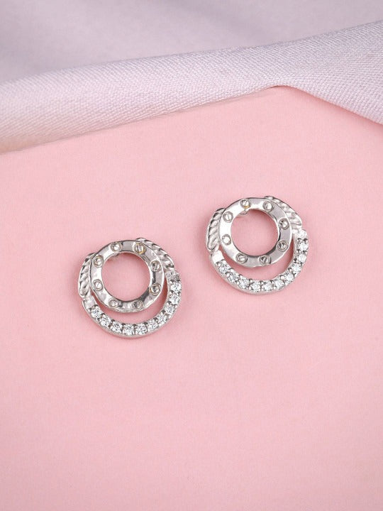 925 Sterling Silver Rhodium-Plated Contemporary Zircon Filigree Studs