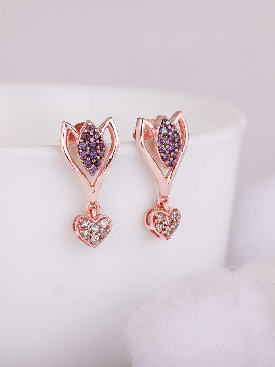 Rose Gold & Purple Rose Gold Plated Contemporary Drop Earrings Earrings