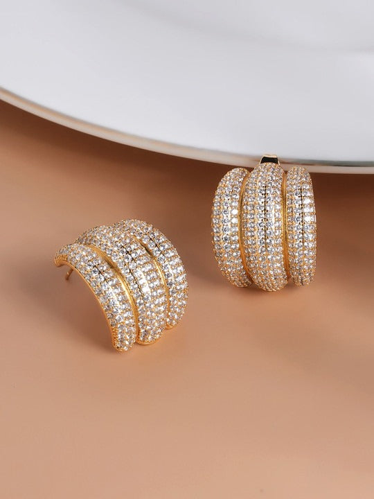 Gold-Plated Cubic Zirconia Triple C Diamond Hoop Earrings Main image