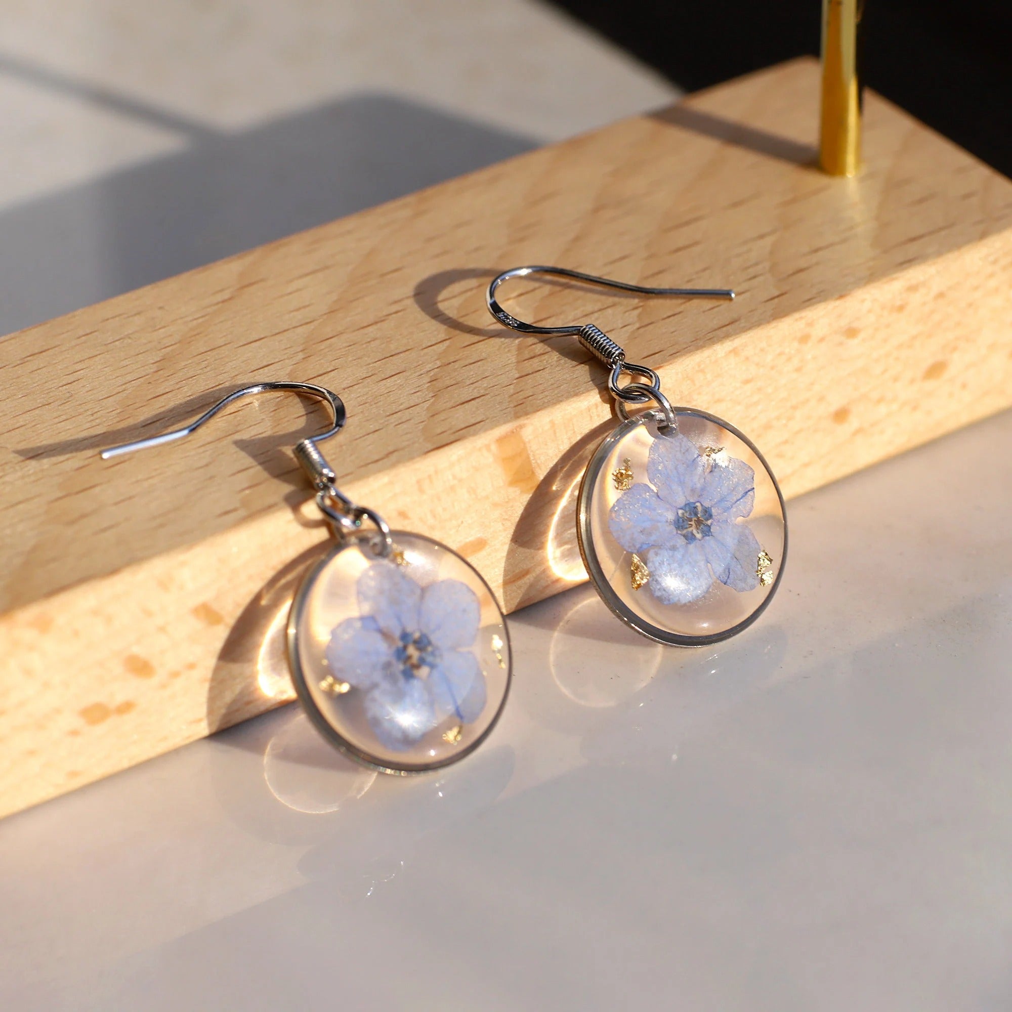 Handmade Pressed Real Flower Resin Earrings