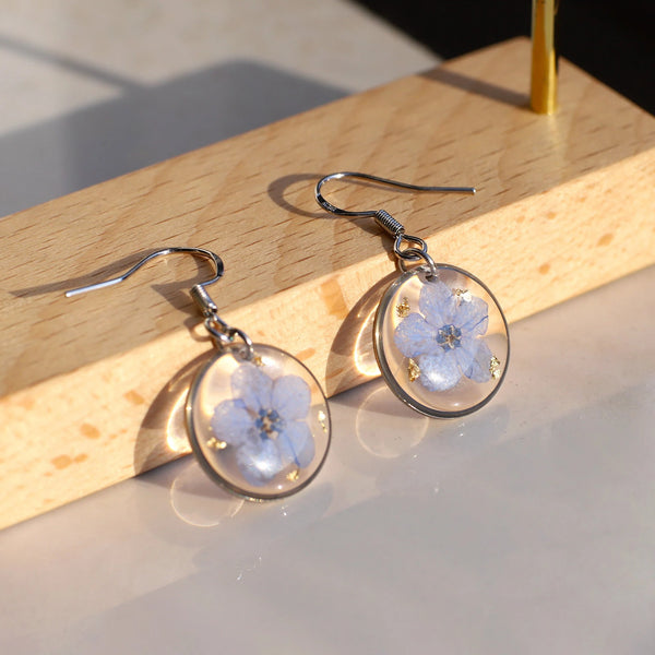 Handmade Pressed Real Flower Resin Earrings